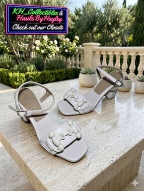 ATELIERS Italy Ivory Leather Square Toe Block Heel Sandals 39 (W: 8.5-9)